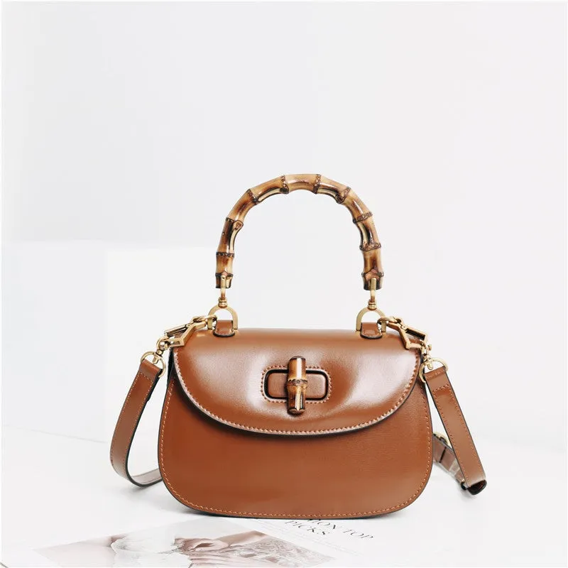 Leather Bamboo Small Top Handle Bag