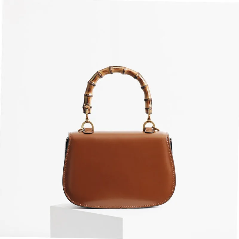 Leather Bamboo Small Top Handle Bag