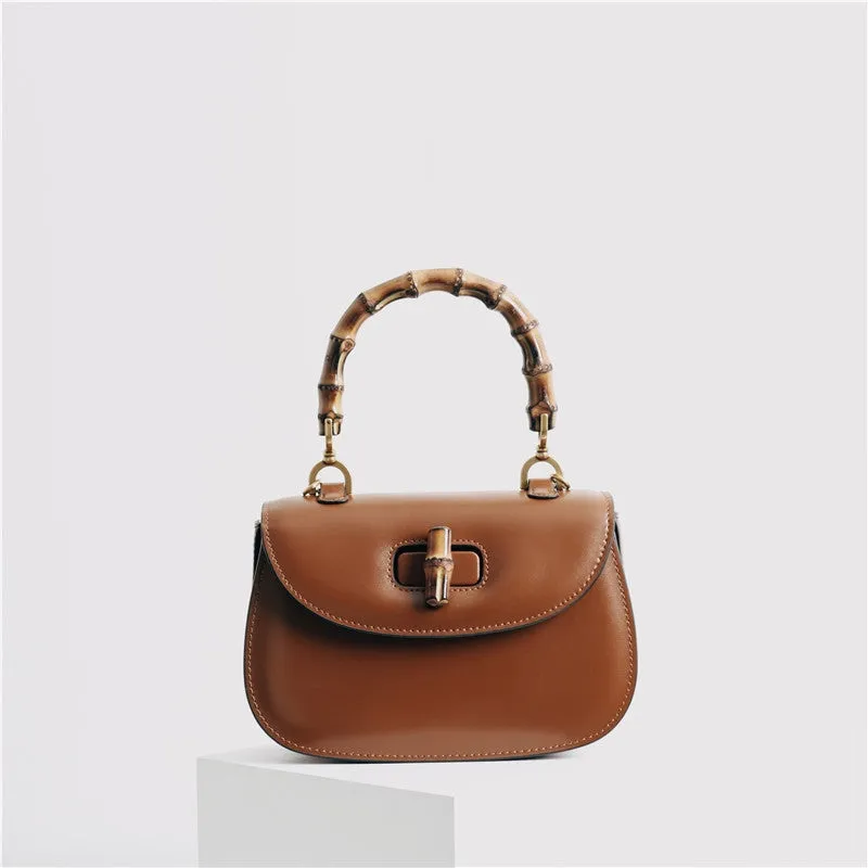 Leather Bamboo Small Top Handle Bag