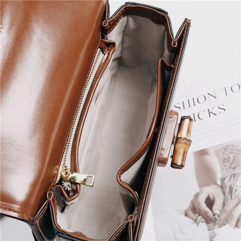 Leather Bamboo Small Top Handle Bag