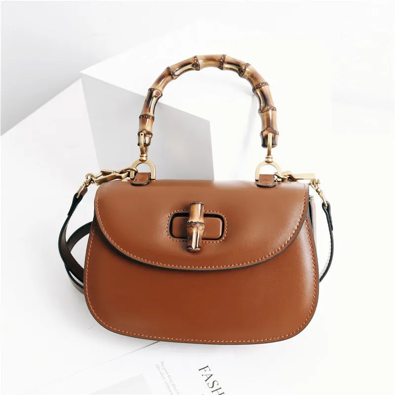 Leather Bamboo Small Top Handle Bag