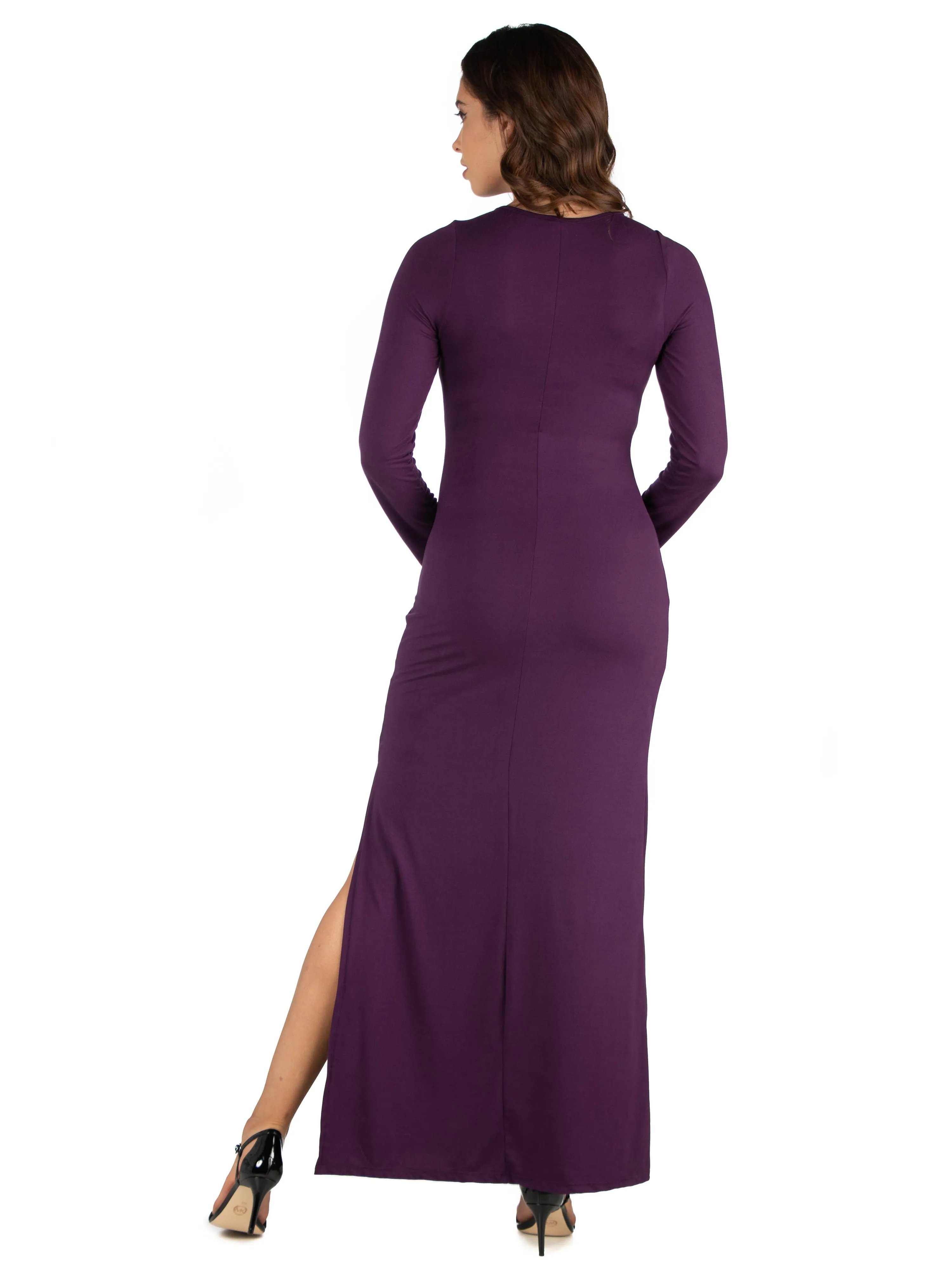 Long Sleeve Side Slit  Maternity Maxi Dress