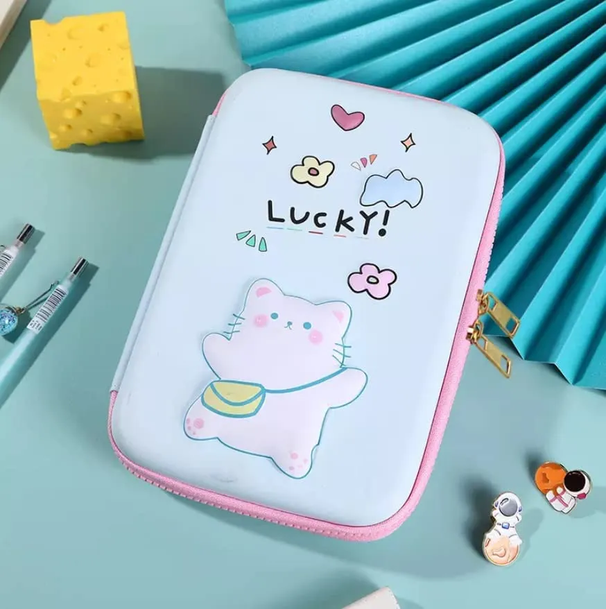 LUCKY CARTOON THEME PENCIL CASE - 3D EVA PENCIL CASE POUCH, MULTIPURPOSE ZIPPER PENCIL CASE FOR KIDS, PEN AND PENCIL BAG FOR SCHOOL KIDS, GIRLS, STATIONERY STORAGE BOX