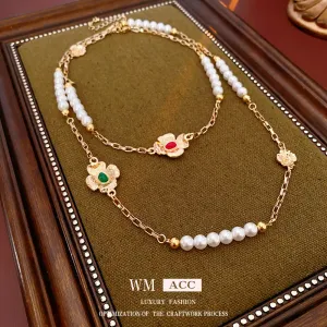 Luxurious Flower Geometric Flower Artificial Pearl Electroplating Necklaces