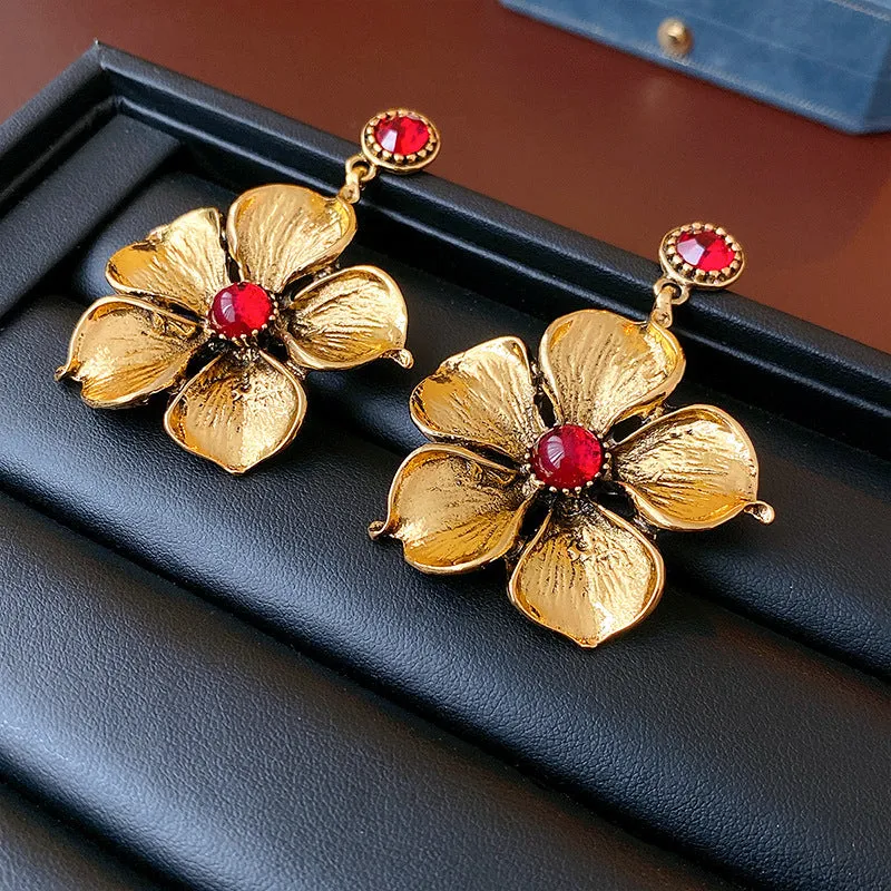 Luxurious Flower Geometric Flower Copper Zircon Inlay Earrings