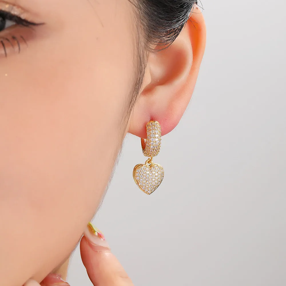 Luxurious Heart Heart Zircon Drop Earrings