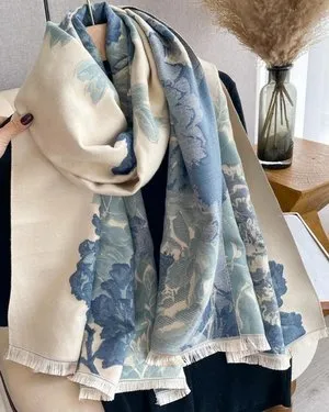 Luxurious Reversible Soft Blue and Cream Wrap