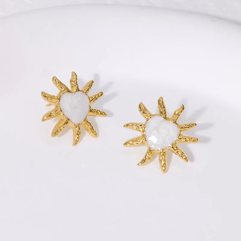 Luxurious Sun Stainless Steel Electroplating Stud Earrings