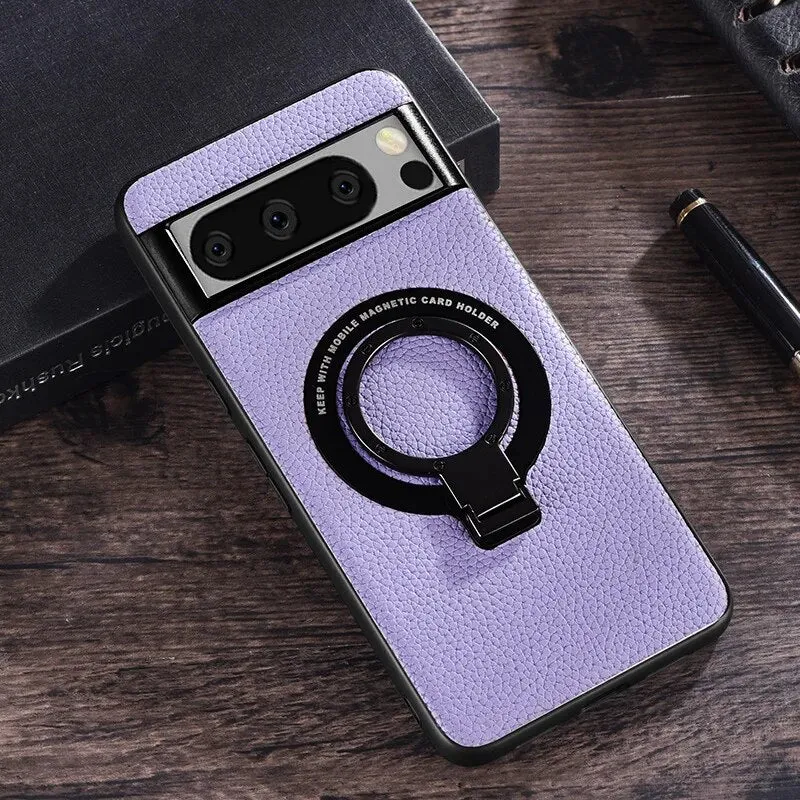 Magnetic Wireless Charging With Ring Holder Leather Phone Case For Google Pixel 8 7