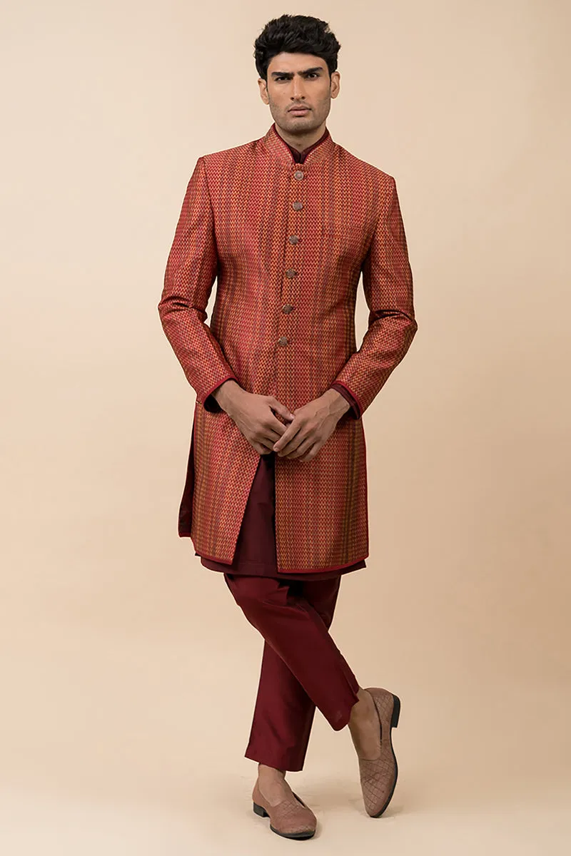 Maroon Classic Brocade Achkan