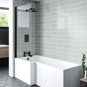 Matt Black L Shape Bath Screen