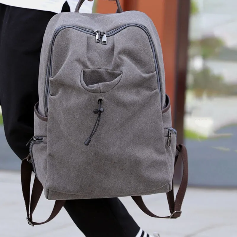 Men Canvas Fold Large Capacity Casual Travel 14 Inch Laptop Bag School Backpack