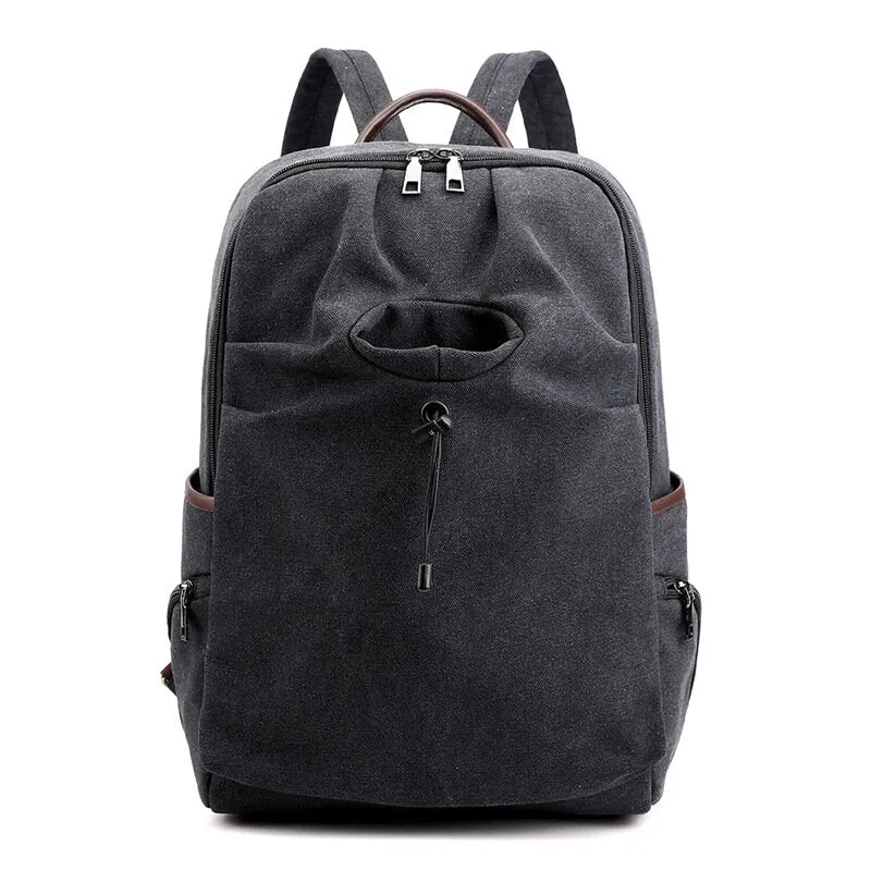 Men Canvas Fold Large Capacity Casual Travel 14 Inch Laptop Bag School Backpack