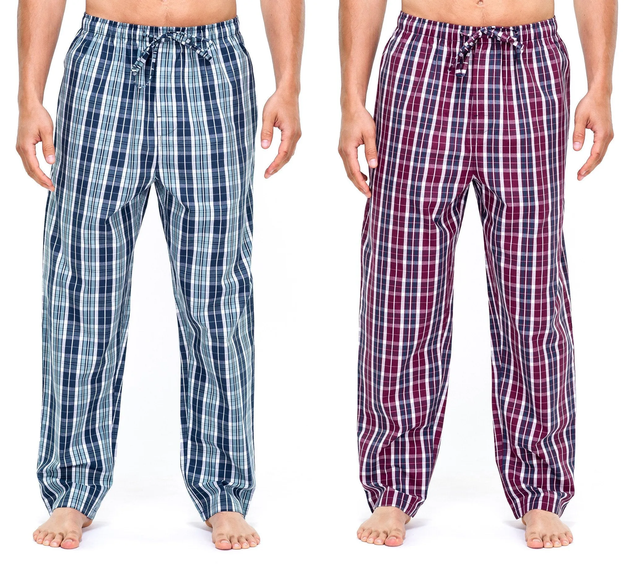 Men's Premium Cotton Lounge/Sleep Pants - 2 Pack - 2-Pack (Navy/Blue - Burgundy/Navy Plaid)