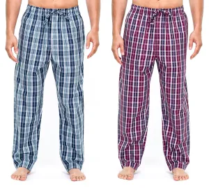 Men's Premium Cotton Lounge/Sleep Pants - 2 Pack - 2-Pack (Navy/Blue - Burgundy/Navy Plaid)