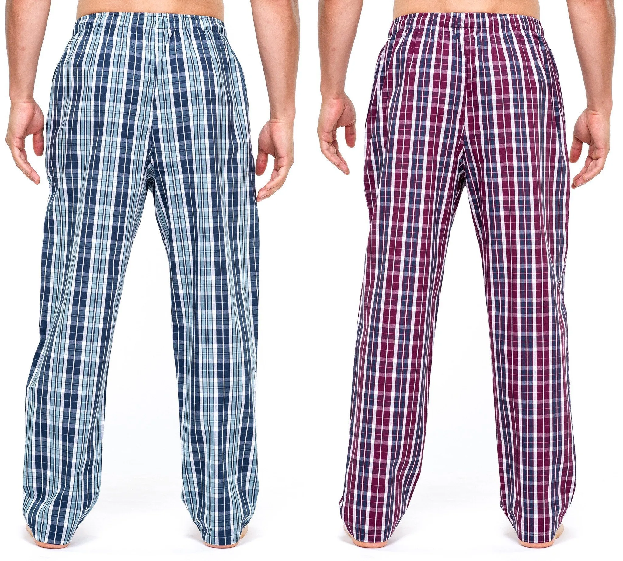 Men's Premium Cotton Lounge/Sleep Pants - 2 Pack - 2-Pack (Navy/Blue - Burgundy/Navy Plaid)