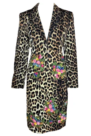 Moschino Cheap & Chic 90s/Y2K Leopard Print Suit with Embroidered Florals