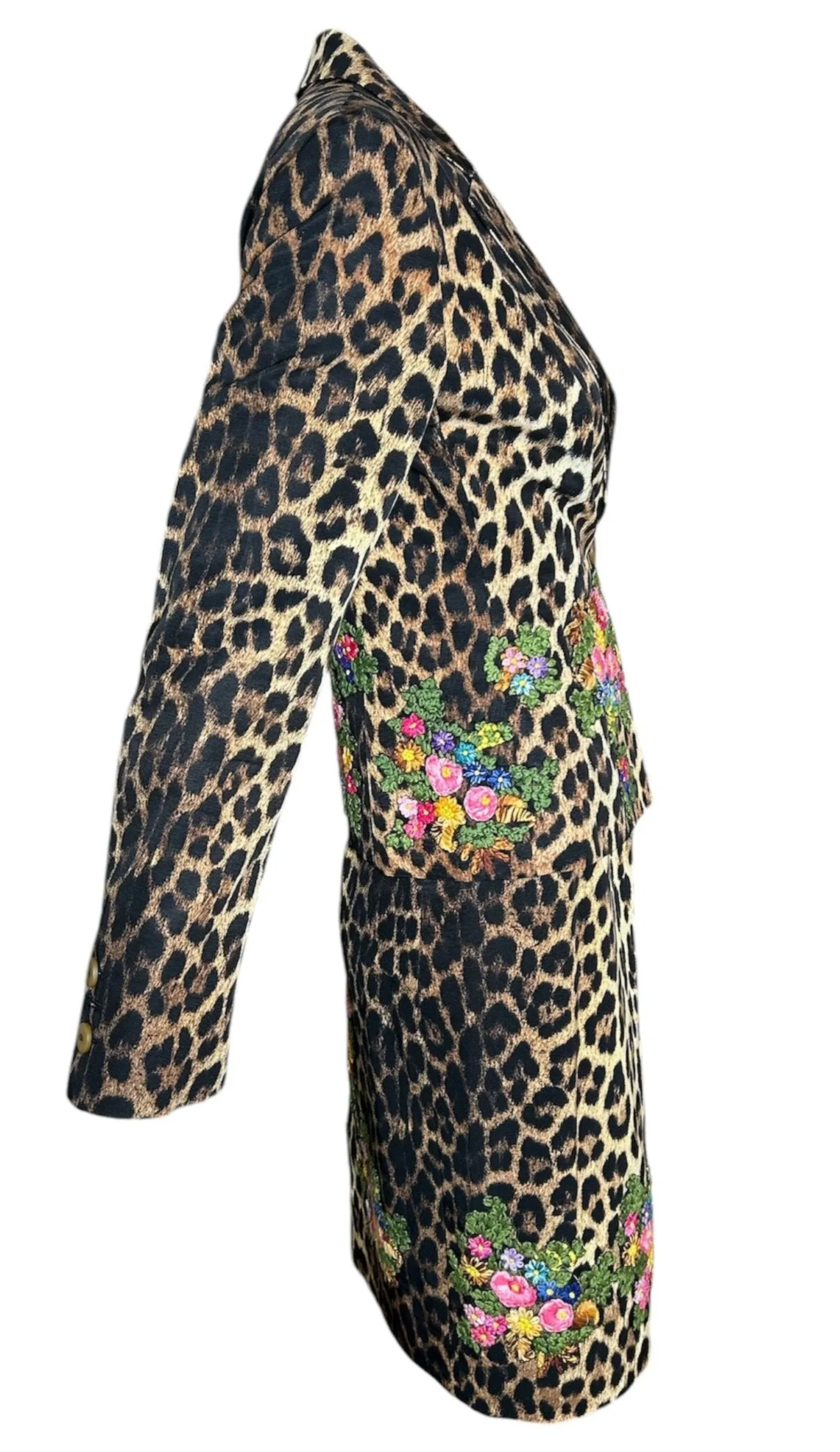 Moschino Cheap & Chic 90s/Y2K Leopard Print Suit with Embroidered Florals