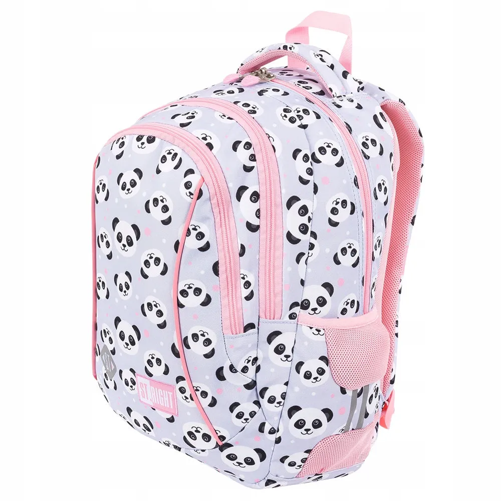 Panda Grey/Pink 15 Inch School Bag | Cute & Functional Backpack for Girls