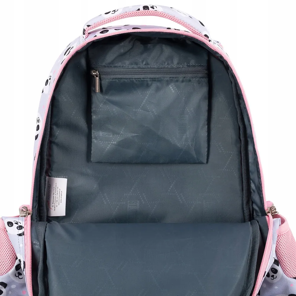 Panda Grey/Pink 15 Inch School Bag | Cute & Functional Backpack for Girls