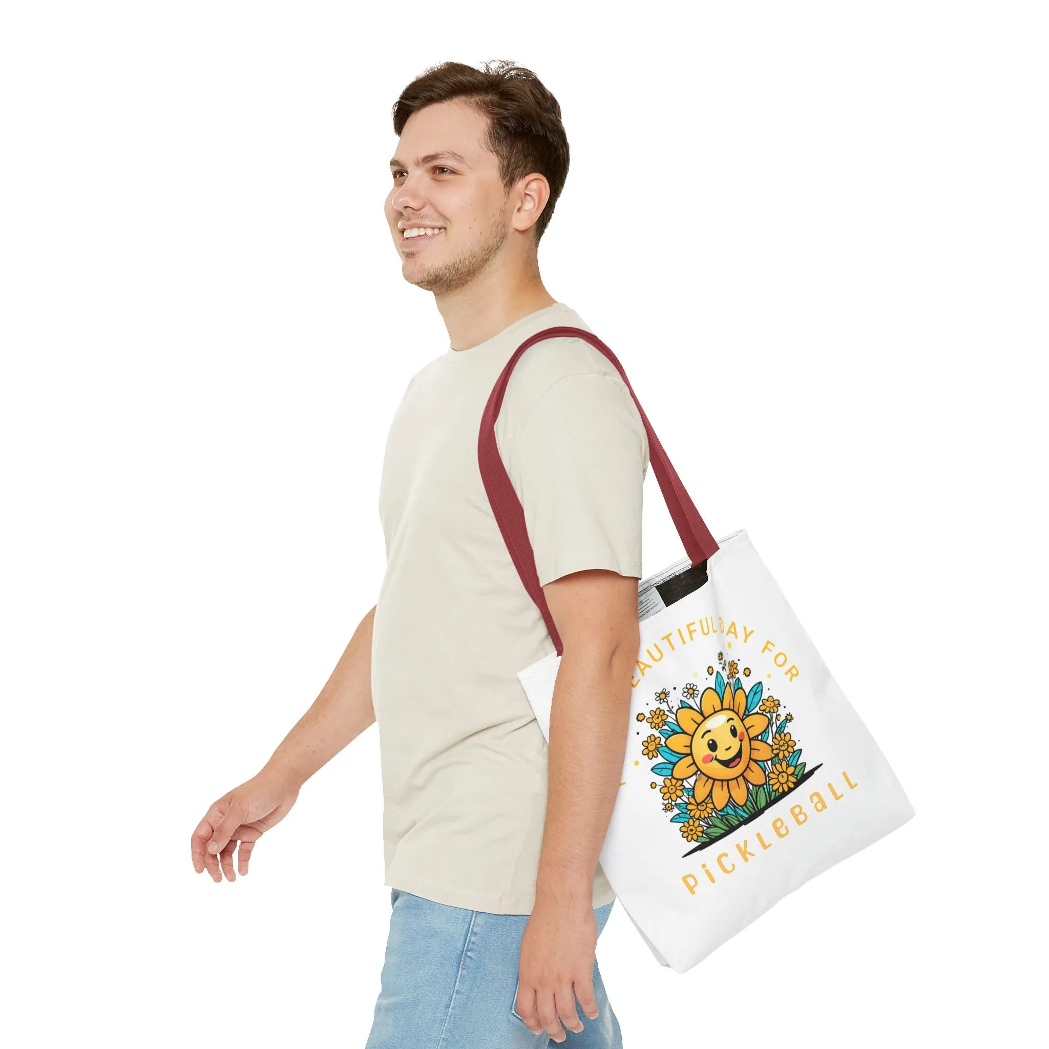 Pickleball Tote Bag, Sun and Flowers Design, Pickleball Player Gift, It's a Beautiful Day, Pickleball Lover, Reusable Shopping Bag, Cute