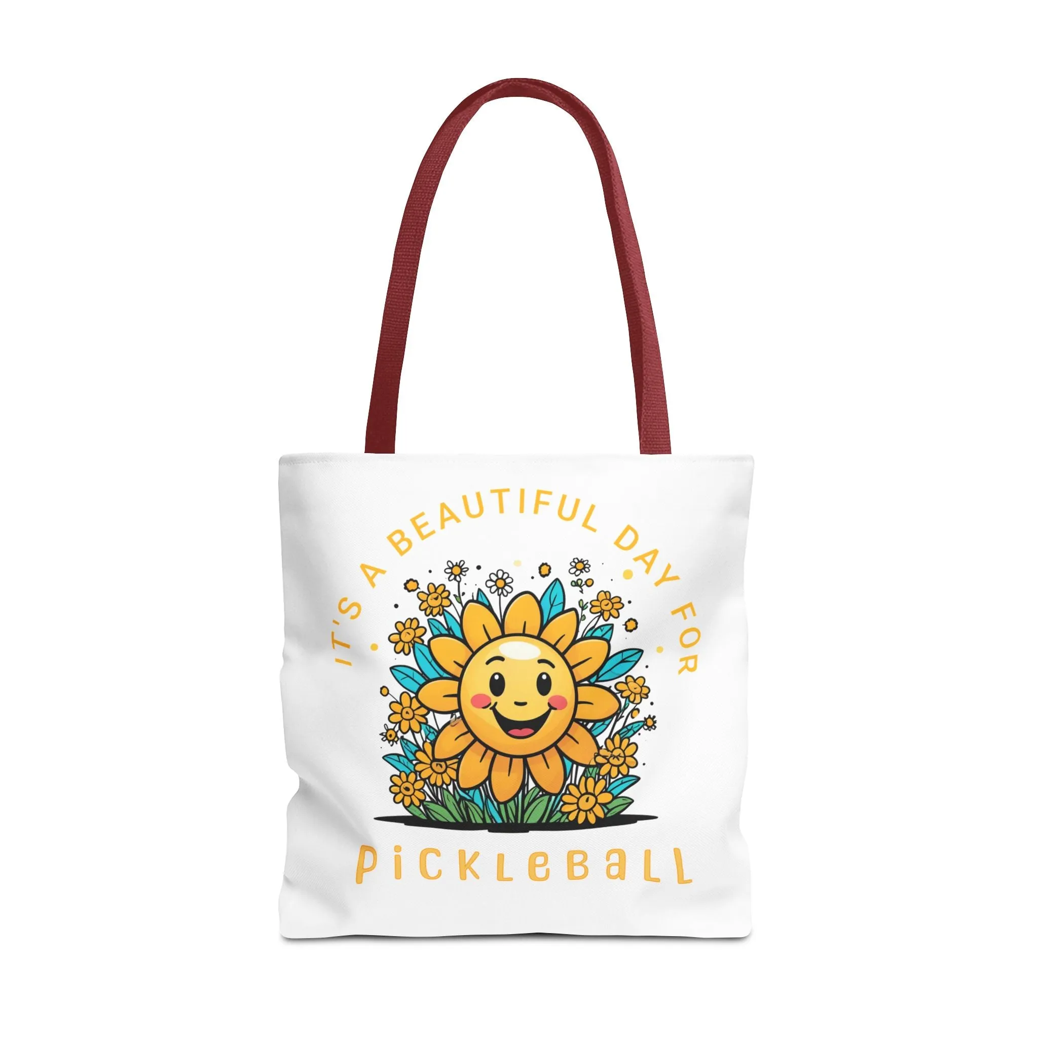 Pickleball Tote Bag, Sun and Flowers Design, Pickleball Player Gift, It's a Beautiful Day, Pickleball Lover, Reusable Shopping Bag, Cute