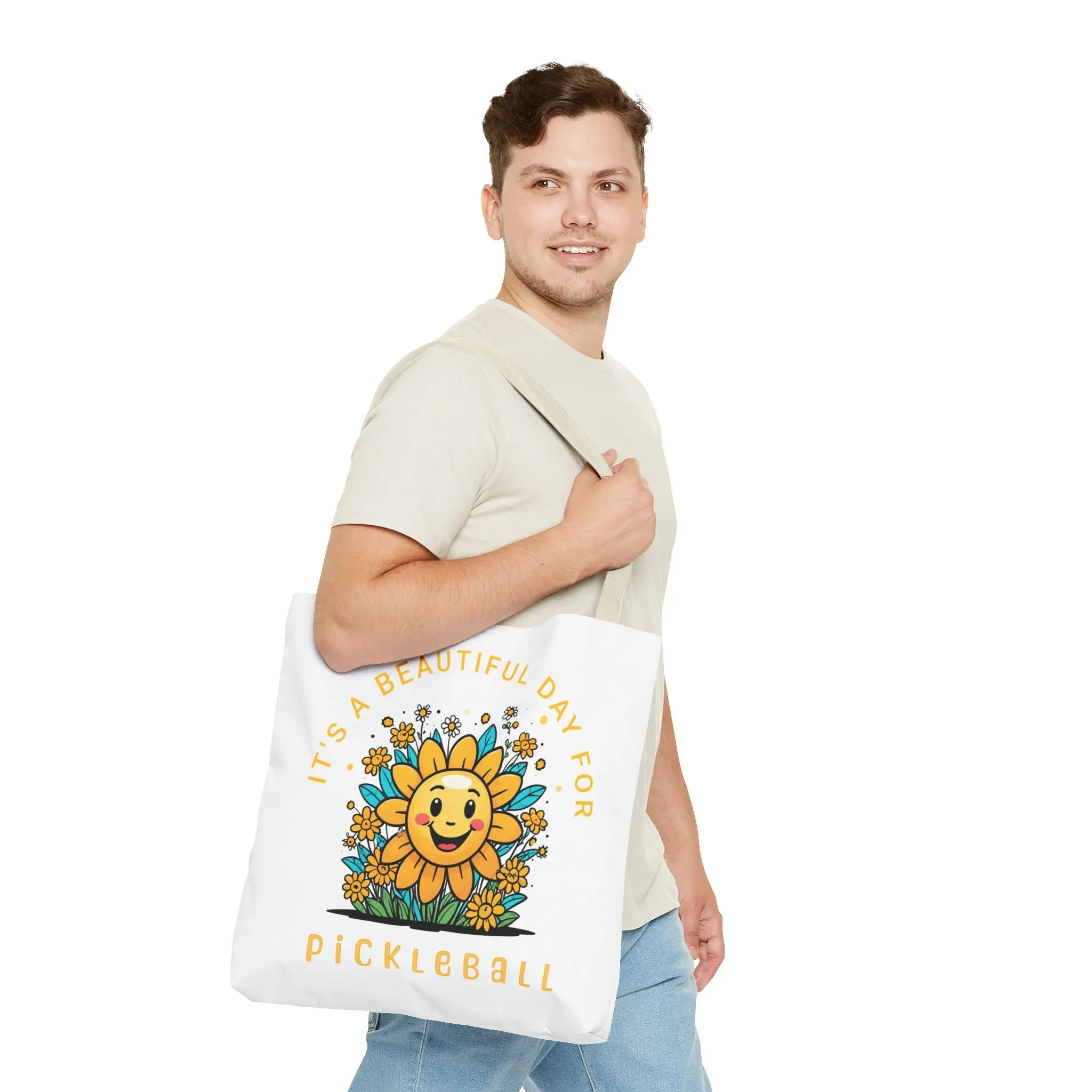 Pickleball Tote Bag, Sun and Flowers Design, Pickleball Player Gift, It's a Beautiful Day, Pickleball Lover, Reusable Shopping Bag, Cute