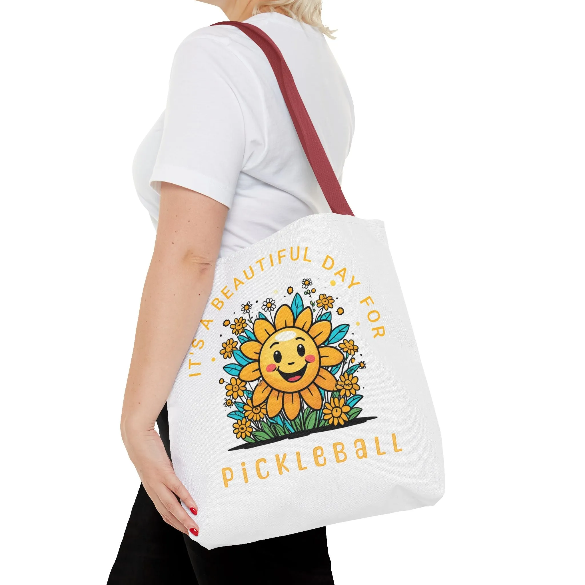 Pickleball Tote Bag, Sun and Flowers Design, Pickleball Player Gift, It's a Beautiful Day, Pickleball Lover, Reusable Shopping Bag, Cute