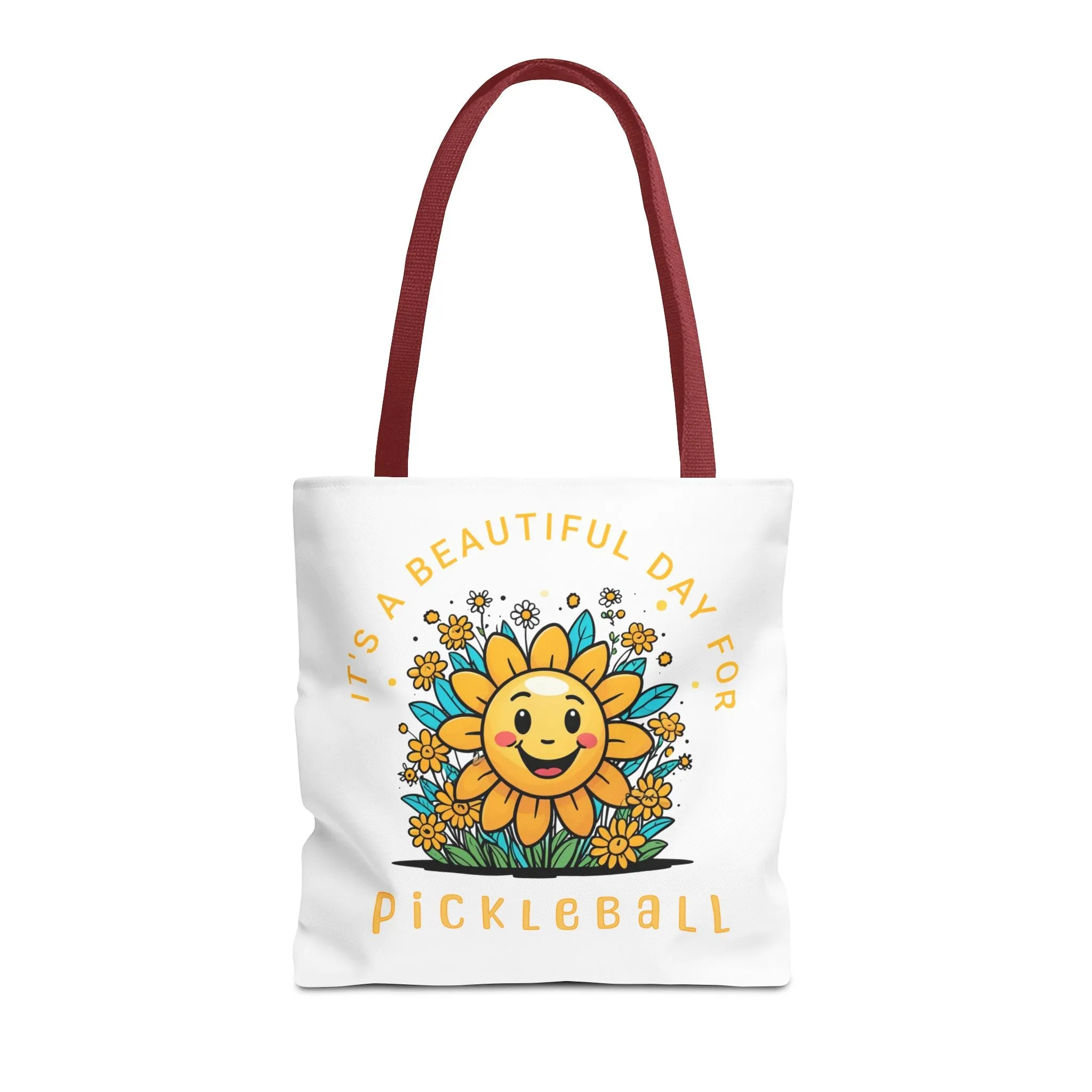 Pickleball Tote Bag, Sun and Flowers Design, Pickleball Player Gift, It's a Beautiful Day, Pickleball Lover, Reusable Shopping Bag, Cute