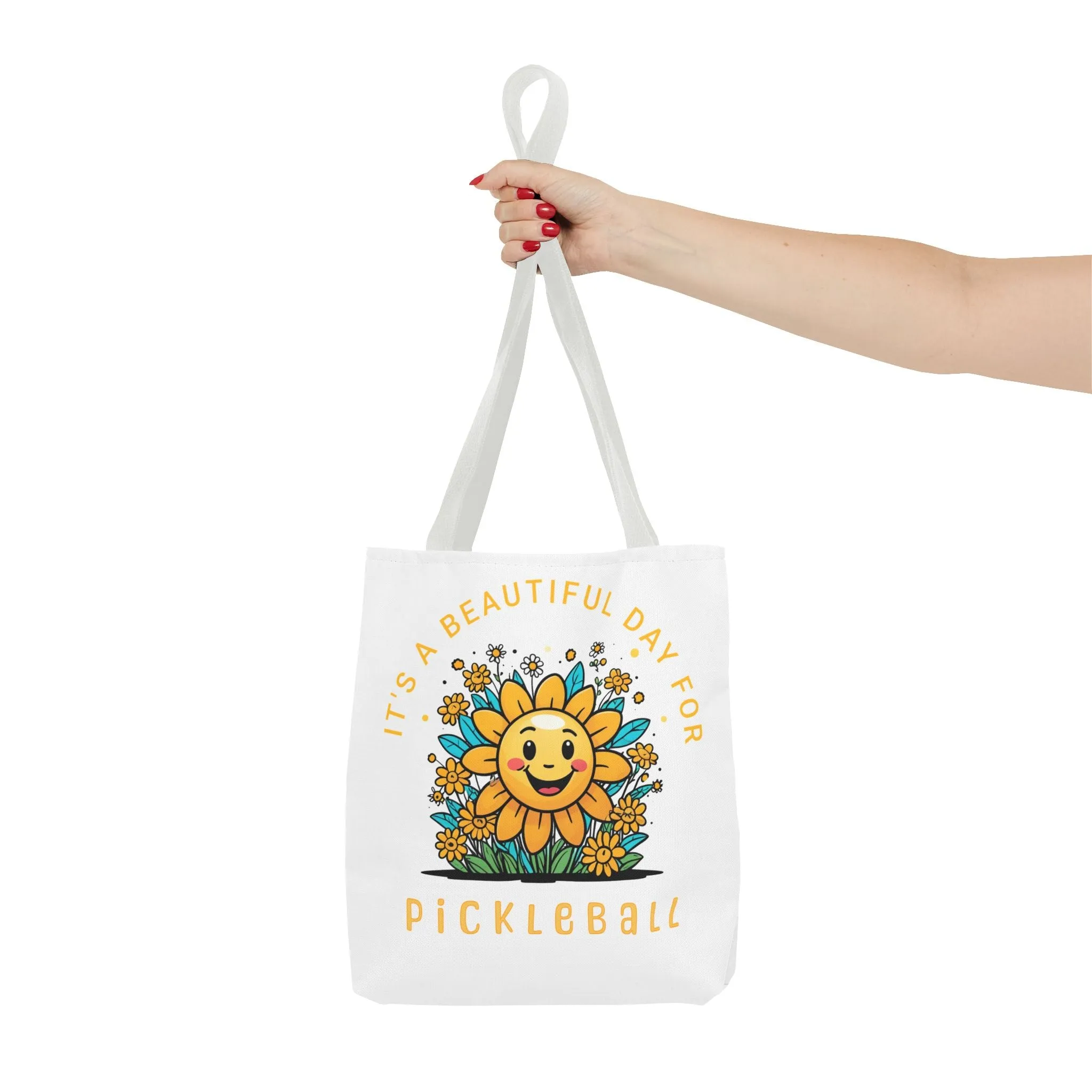 Pickleball Tote Bag, Sun and Flowers Design, Pickleball Player Gift, It's a Beautiful Day, Pickleball Lover, Reusable Shopping Bag, Cute