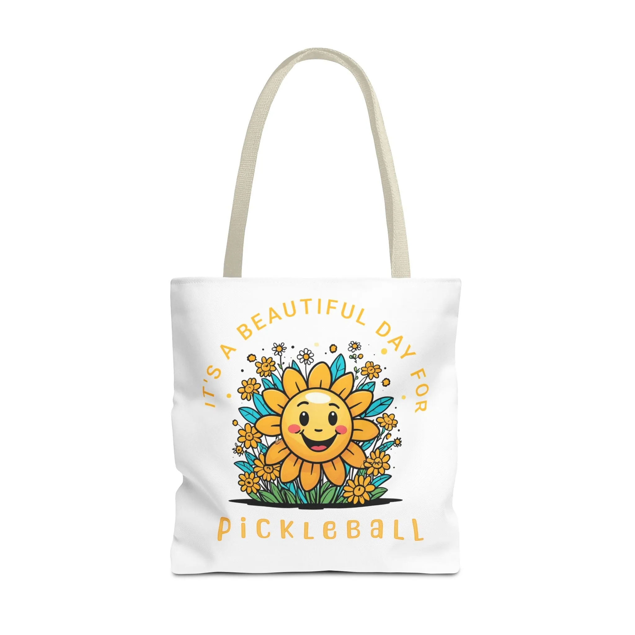 Pickleball Tote Bag, Sun and Flowers Design, Pickleball Player Gift, It's a Beautiful Day, Pickleball Lover, Reusable Shopping Bag, Cute