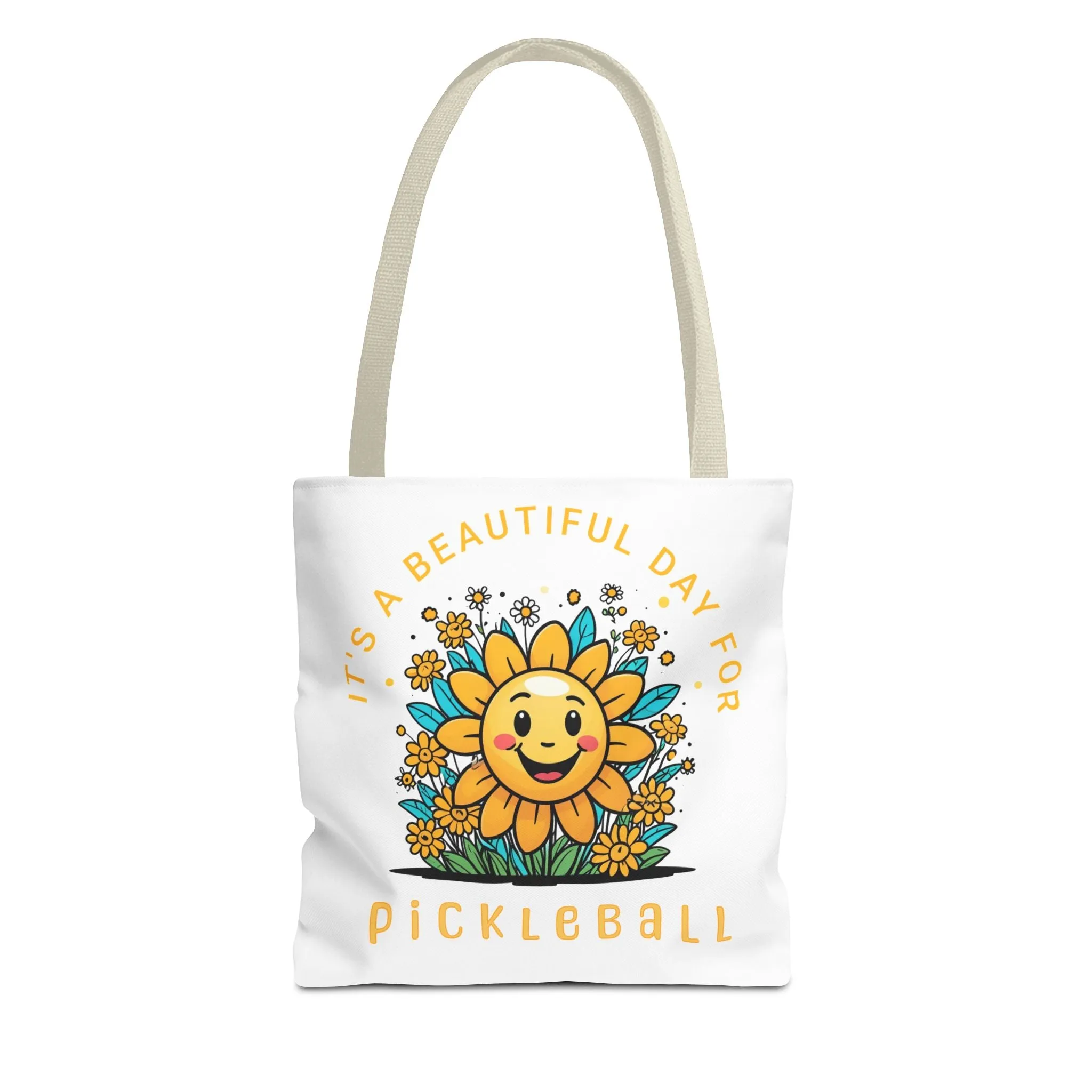 Pickleball Tote Bag, Sun and Flowers Design, Pickleball Player Gift, It's a Beautiful Day, Pickleball Lover, Reusable Shopping Bag, Cute