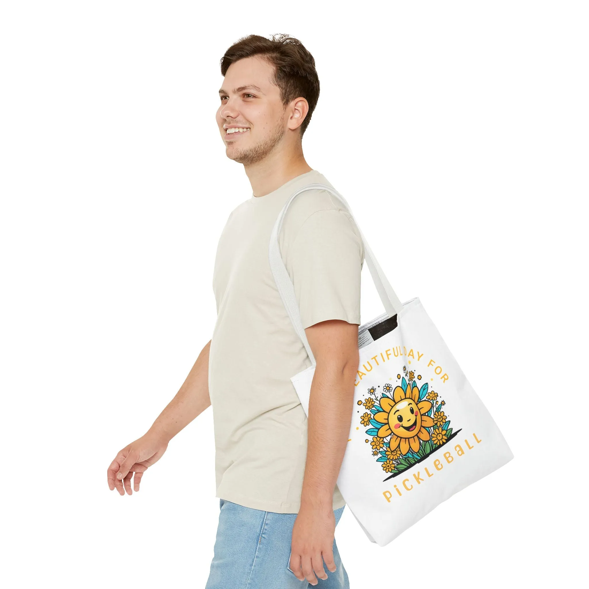 Pickleball Tote Bag, Sun and Flowers Design, Pickleball Player Gift, It's a Beautiful Day, Pickleball Lover, Reusable Shopping Bag, Cute