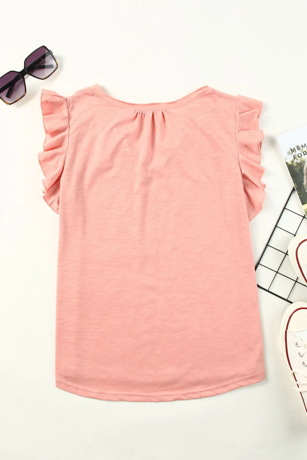 Pink Casual Solid V Neck Tee