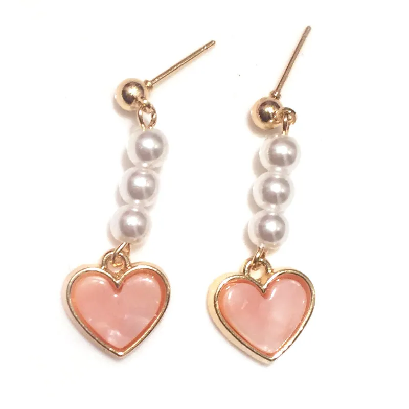 Pink Heart Pearl Earrings