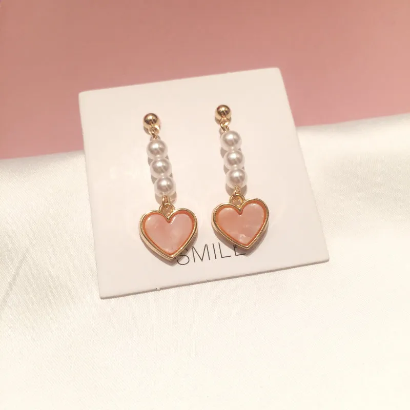 Pink Heart Pearl Earrings