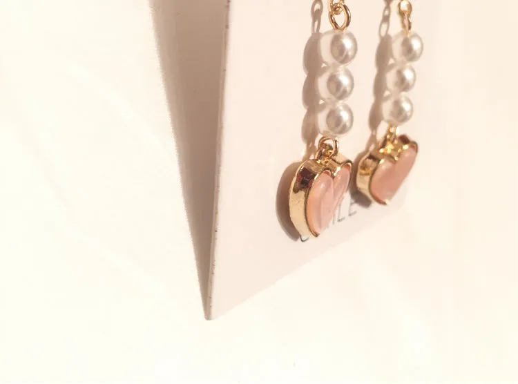 Pink Heart Pearl Earrings