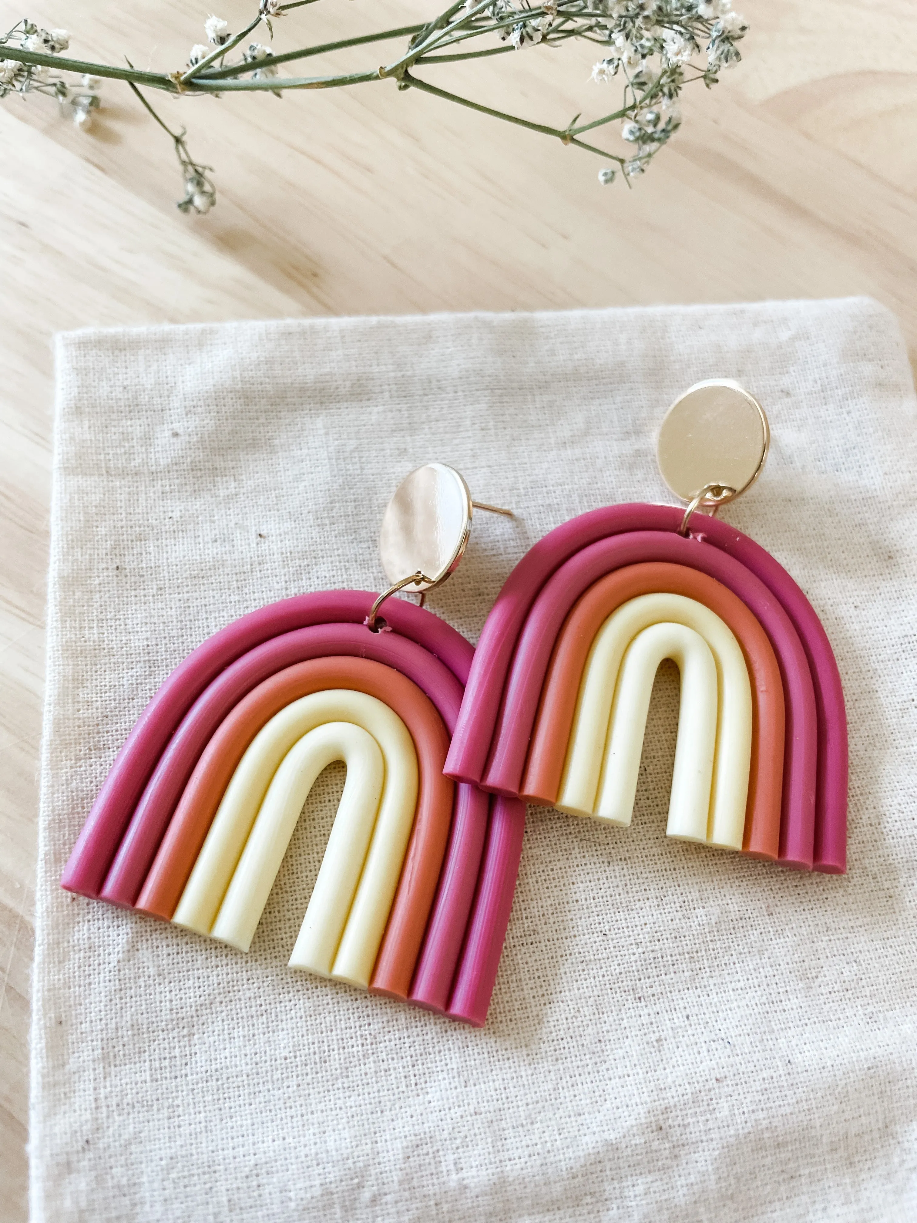 Pink Rainbow Clay Dangle Earring