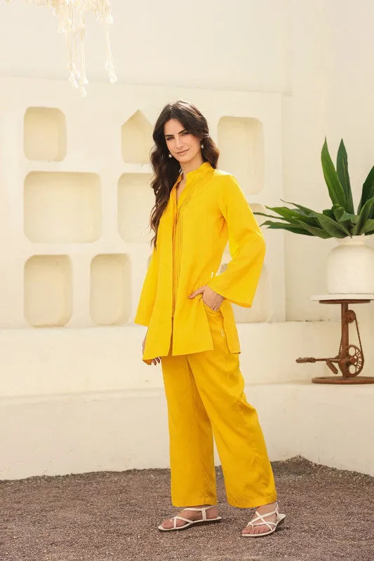 Pure Ease In Yellow Russian Silk Co-ord Set