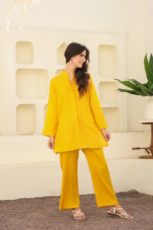 Pure Ease In Yellow Russian Silk Co-ord Set