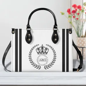 Royalty 24 Black Logo, Stripes & White Multiple Sizes Upgraded Luxury Women PU Leather Handbag