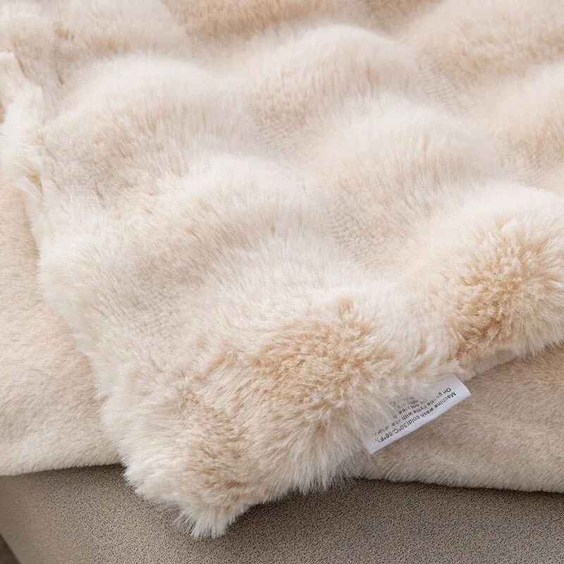 Ruched Luxurious Faux Fur Throw Blanket