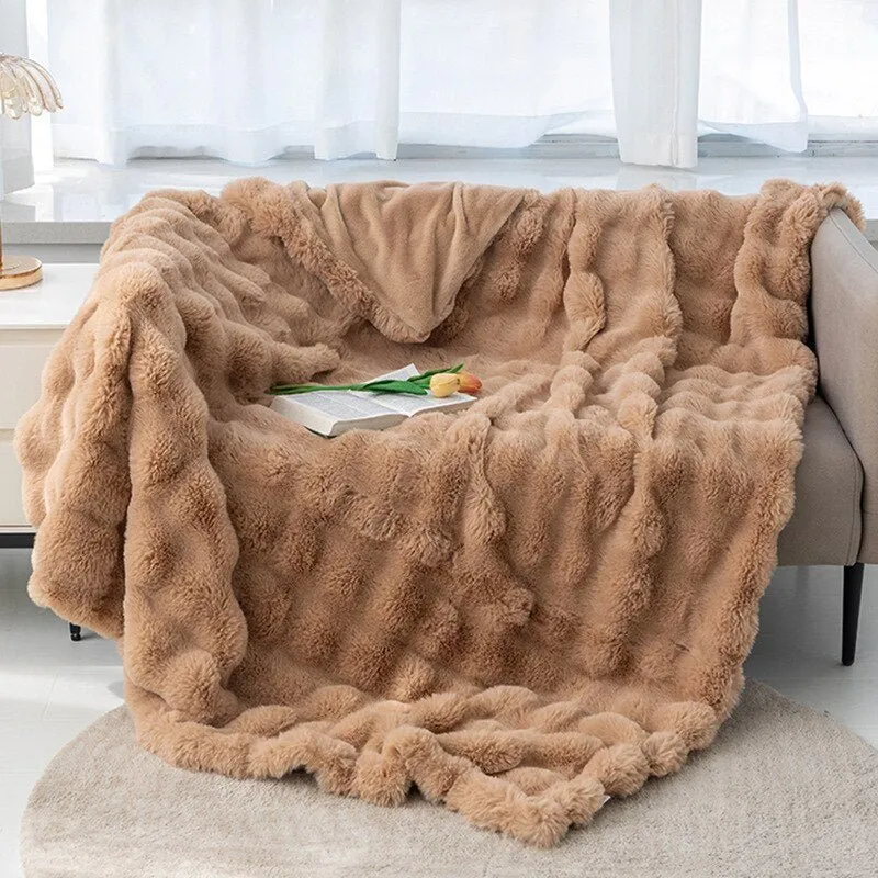 Ruched Luxurious Faux Fur Throw Blanket