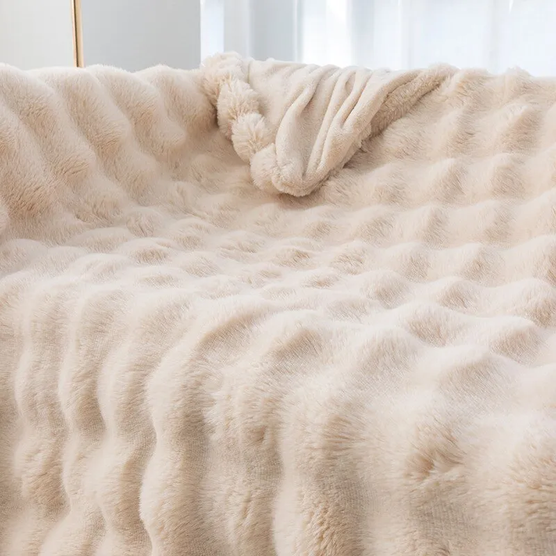 Ruched Luxurious Faux Fur Throw Blanket