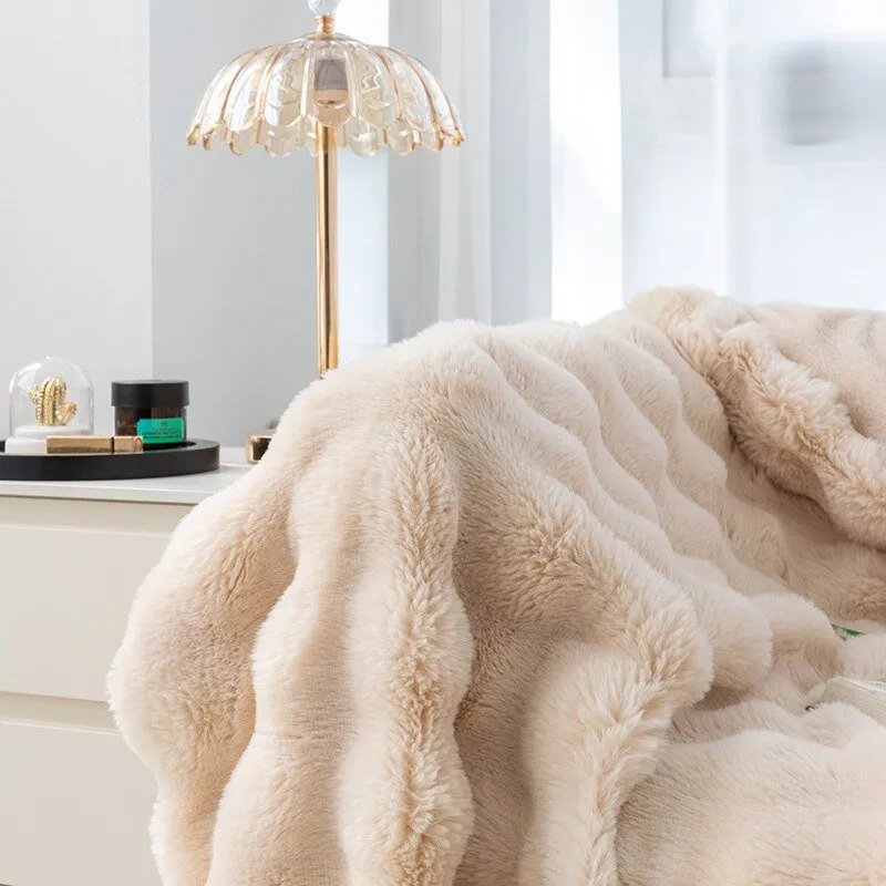 Ruched Luxurious Faux Fur Throw Blanket