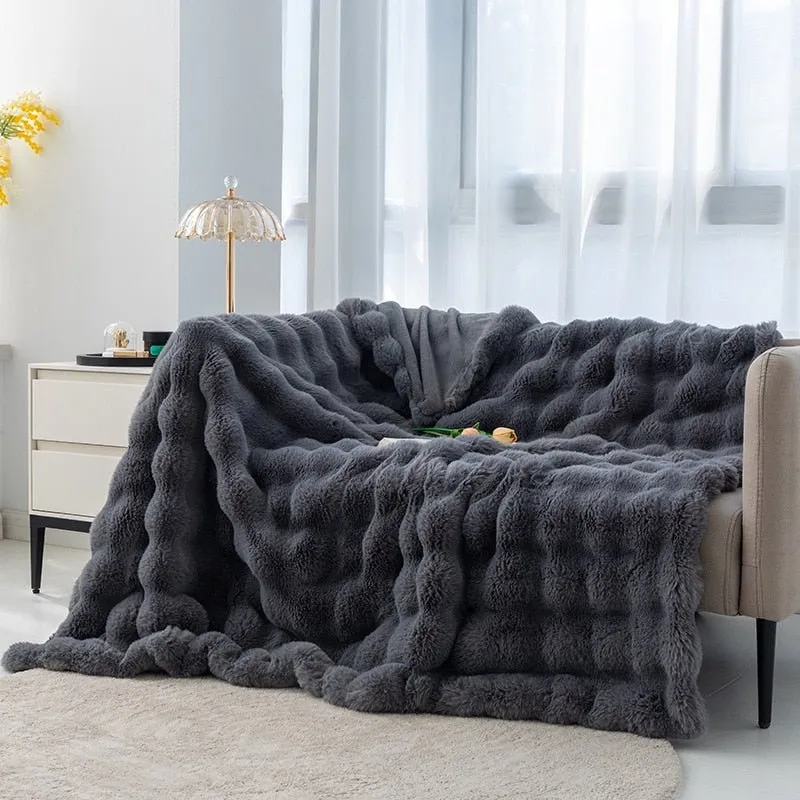 Ruched Luxurious Faux Fur Throw Blanket