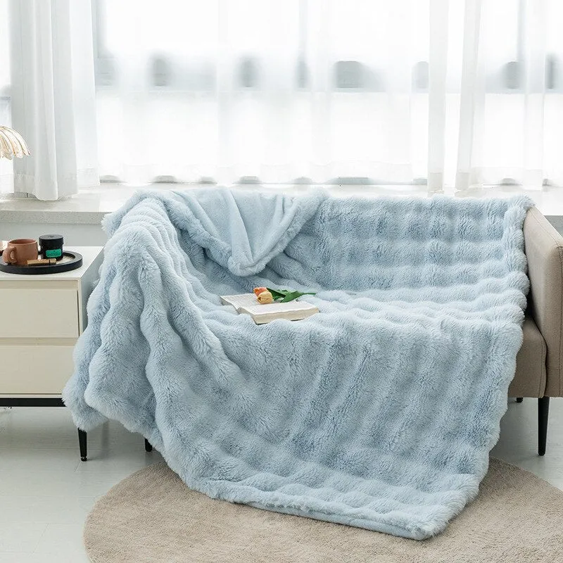 Ruched Luxurious Faux Fur Throw Blanket