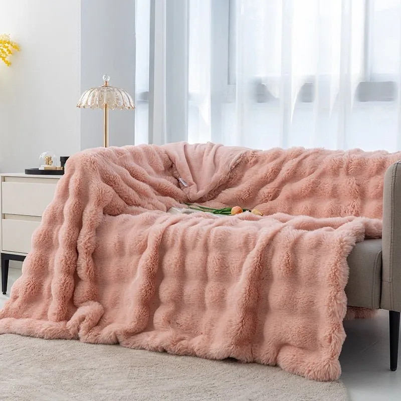 Ruched Luxurious Faux Fur Throw Blanket