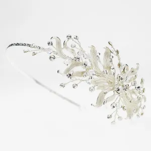 Silver Floral Vine Side Accented w/ Crystal Bead & Crystal Headband