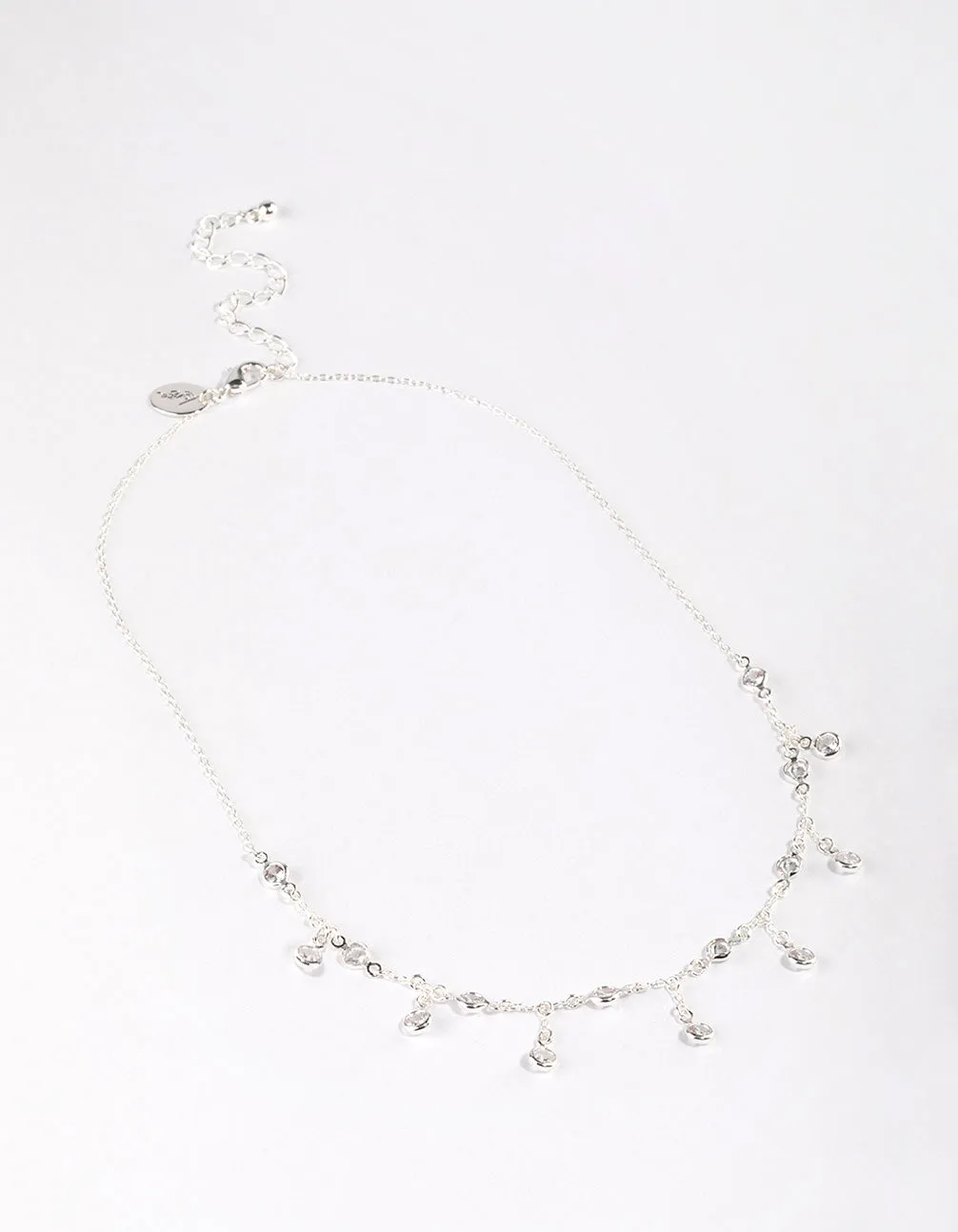 Silver Plated Cubic Zirconia Dainty Chain Drop Necklace